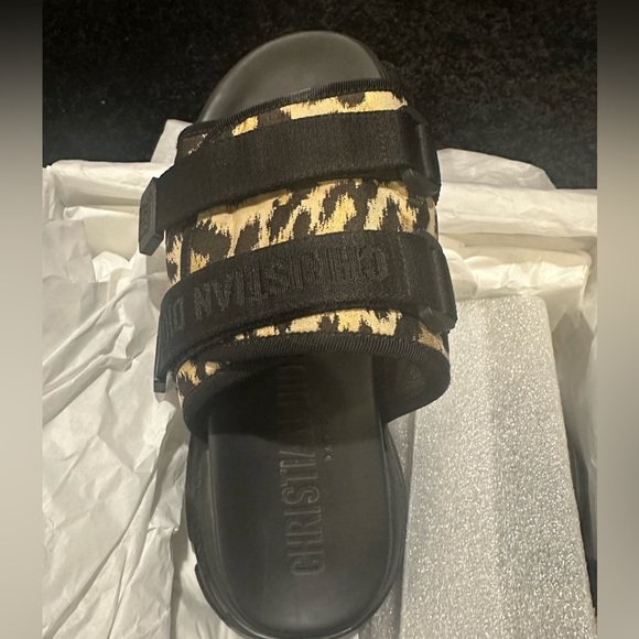 Authentic - CHRISTIAN DIOR Animal Print Grosgrain Trim Slides - Picture 7 of 10